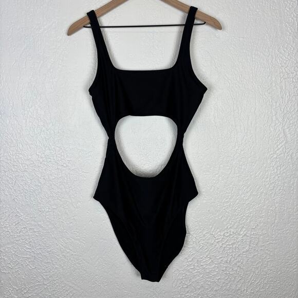 Aerie Black Cut Out Scoop One Piece Cheeky Swimsuit Size Large Long - Picture 4 of 6